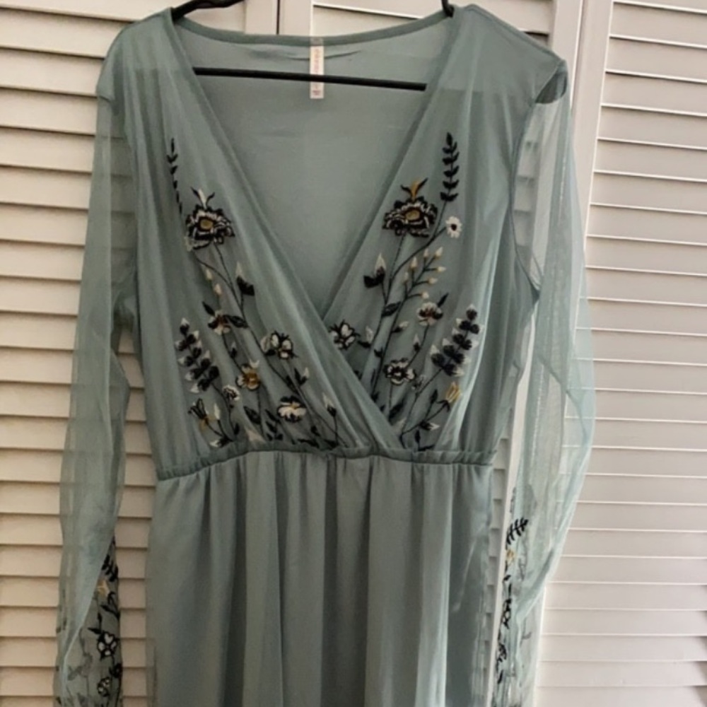 Blue dress with floral embroidery